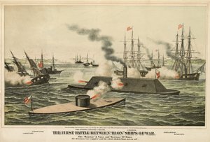 La primera batalla entre barcos de guerra de hierro, publicado c.1862 de Henry Bill